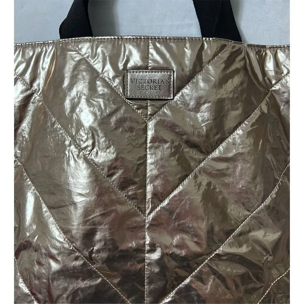 Victoria's Secret Rose Gold Chevron Quilted Tote Bag